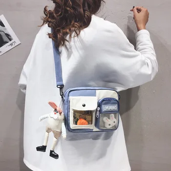 Корейская милая сумка для девочек 2021, новая японская антикварная прозрачная сумка через плечо ins контрастного цвета, сумка-мессенджер. Изображение