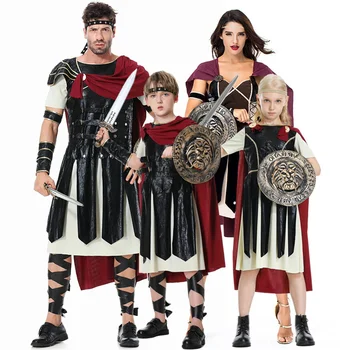 Костюм спартанского воина для взрослых и детей, карнавальный костюм для родителей и детей на Хэллоуин, косплей, костюм римского гладиатора Изображение