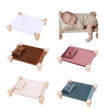 Кровать, маленькая деревянная кровать, реквизит для фотосъемки новорожденных, Современная кровать, детская кровать в деревенском стиле, реквизит для фотосъемки, набор реквизита для фотосъемки Изображение