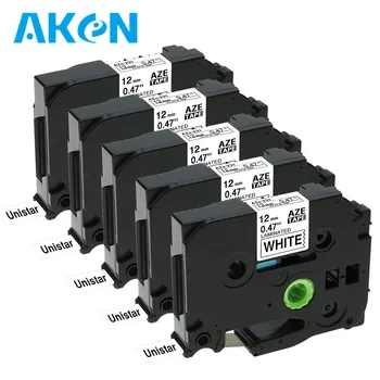 Лента для этикеток Aken 5pk 12 мм, Совместимая с Brothe P-touch Label Maker, Черная на белом Aze-231 для принтера этикеток H110 H200 P710BT Изображение