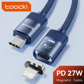 Магнитный USB C Toocki для осветительного кабеля PD27W, быстрая зарядка Type C, зарядка для iPhone Huawei Samsung Xiaomi, провод для магнитного зарядного устройства Изображение