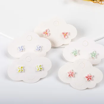 Маленькие милые красочные летние керамические серьги в корейском стиле с цветочным рисунком и геометрическим рисунком еды, набор серег-гвоздиков для женщин #LY303 Изображение