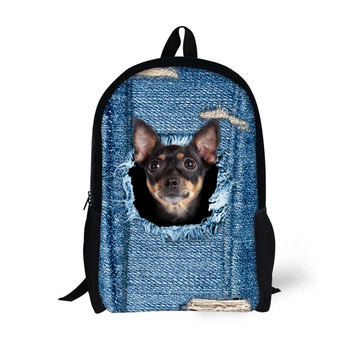 Милые рюкзаки с 3D принтом для собак и кошек, рюкзаки для девочек-подростков, Забавные щенки, детские рюкзаки, Синие Джинсы, Женский рюкзак Изображение