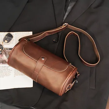 Модная Дизайнерская Мужская сумка через плечо для мужчин, сумки-мессенджеры для мальчиков, Мужская сумка для вечеринок, сумка в форме бочонка, Основной мешок Изображение