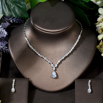 Модное ожерелье с подвеской в форме капли воды из циркона AAA, набор для женщин, высококачественные вечерние ювелирные изделия, свадебные аксессуары N-441 Изображение