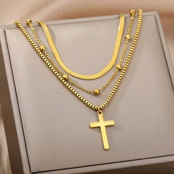 Модные ожерелья с крестом Для женщин, Винтажное ожерелье со Змеиной цепочкой, Колье, Богомианский Ювелирный набор, подарок для вечеринки 2022 Изображение