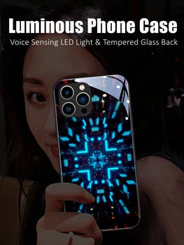 Модный Узор со светодиодной Подсветкой, Светящийся Чехол Для Телефона из Закаленного Стекла Huawei P40 P50 P60 Mate 60 40 50 Nova 8 9 10 Pro Plus Изображение