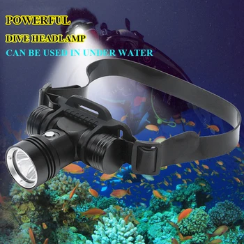 Мощный светодиодный налобный фонарь для дайвинга, 3 передачи, перезаряжаемая фара для подводного плавания, портативный подводный фонарик для рыбалки, кемпинга Изображение