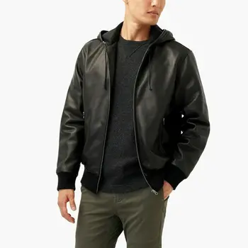 Мужская Байкерская куртка-бомбер из натуральной воловьей кожи Slim Fit с толстовками, мотоциклетное пальто Изображение