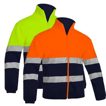 Мужская двухцветная светоотражающая флисовая куртка с высокой видимостью, защитная куртка, теплая рабочая одежда Изображение