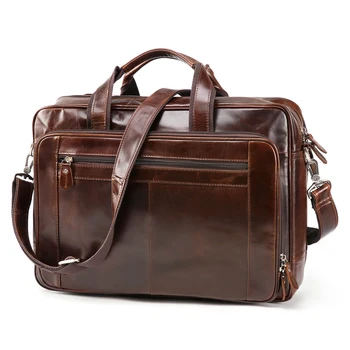 Мужская сумка большой емкости, сумка через плечо, деловая сумка из воловьей кожи, мужской портфель, 17-дюймовая кожаная сумка для компьютера, сумка оптом Изображение