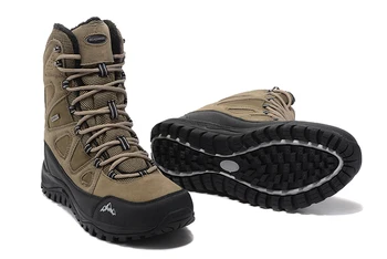 Мужские зимние противоскользящие водонепроницаемые походные ботинки из натуральной кожи, мужские уличные противоударные альпинистские треккинговые лыжные зимние ботинки Изображение
