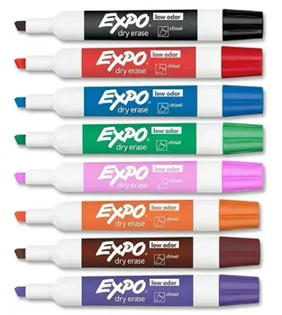 Набор маркеров для сухого стирания Expo с низким запахом chisel point, предназначен для белых досок, стекла и большинства непористых поверхностей, 4 цветных маркера, Изображение