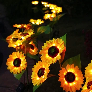 Наружное садовое освещение Солнечная лампа для газона с подсолнухом, водонепроницаемая IP65, светильник для цветочной дорожки во внутреннем дворике, Свадебный праздничный декор Изображение
