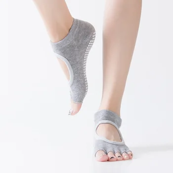 Носки для йоги с комфортным точечным клеем, Носки с пятью пальцами, Женские нескользящие спортивные носки для пилатеса, йоги, с раздельным носком, оптом Изображение