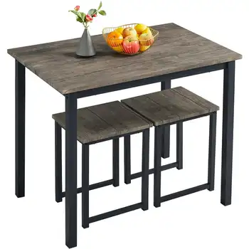 Обеденный набор с промышленным столом и 2 стульями без спинки, Стул для обеденного стола, кухонный стол Изображение