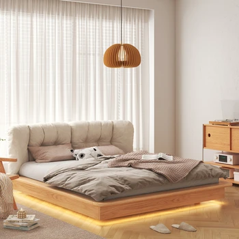 Облачная кровать из массива Дерева в японском Стиле, кровать-татами, двуспальная кровать 1,8 м, Супружеская кровать, простая кровать для спальни, маленькая квартира Изображение
