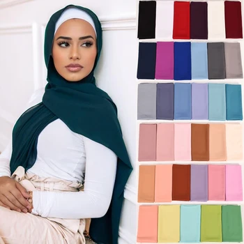 Однотонный Шифоновый Исламский платок, шарф из дышащего Джерси, Хиджаб для мусульманских женщин, Летние индийские турецкие Тюрбаны 2021 года, Головные уборы Изображение