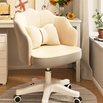 Офисное кресло с подушкой, бежевый Удлинитель, Компьютерные Вращающиеся офисные стулья, Удобная Роскошная мебель Silla De Gamer Изображение