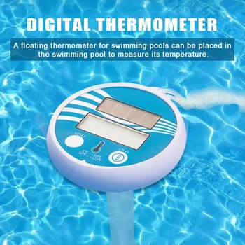 Плавающий цифровой термометр для бассейна, работающий на солнечной энергии, Открытый термометр для бассейна, Водонепроницаемый ЖК-дисплей, СПА-термометр Изображение