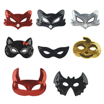 Пластиковая маска с блестками, мяч, полумаска для лица, маска животного, лисы, кошки, аксессуары для детского фестиваля, вечеринки, представления Изображение