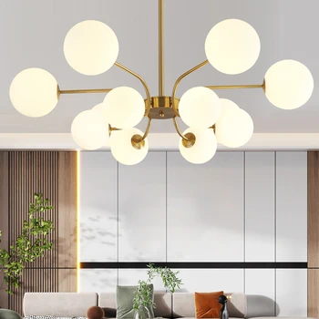 Подвесной светильник для французской гостиной Современная минималистичная стеклянная люстра Креативная Золотая Спальня Ресторан Домашняя Кухонная мебель Изображение