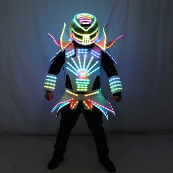 Полноцветный светодиодный костюм робота для вечеринки, доспехи, красочное световое Зеркало, одежда для клубного шоу, шлемы Изображение