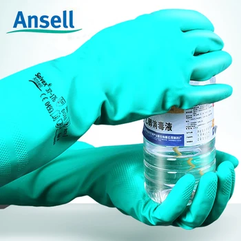 Рабочие перчатки Ansell, устойчивые к химическим воздействиям, из нитрилового каучука, устойчивые к кислотам и щелочам, водонепроницаемые противоскользящие перчатки, промышленная лаборатория Изображение