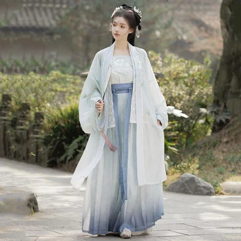Свежая Ежедневная весенне-летняя оригинальная женская система Hanfu Song, Кафтан, юбка с талией, фотосессия, Древняя одежда Hanfu Изображение