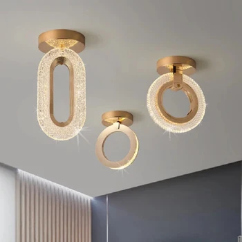 Светодиодный современный овальный хрустальный подвесной светильник с золотым кольцом, люстра для домашнего декора, гостиная, спальня, ресторан, потолочный светильник Изображение