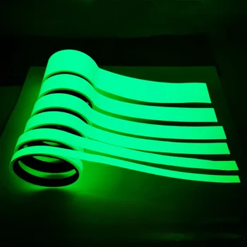 Светящаяся лента, Светящаяся лента, Зеленое предупреждение, наземный светильник, Противоскользящая наклейка для лестницы, Светоотражающая флуоресцентная лента Изображение