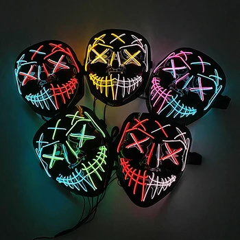 Светящаяся маска для очистки лица от ужасов на Хэллоуин, аксессуары для костюмов косплея, светящаяся светодиодная маска хакера для карнавальных вечеринок Изображение