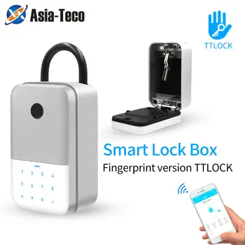 Сейф для ключей TTlock Отпечаток пальца Bluetooth Wifi Цифровая коробка для ключей Приложение Дистанционная Разблокировка Настенное крепление Замок для ключей Безопасности Навесной замок для Сейфа Изображение