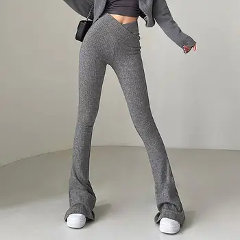 Сексуальные расклешенные брюки с перекрестной талией, женские эластичные облегающие расклешенные брюки 2023, модная уличная одежда, мужские брюки Изображение