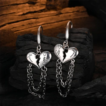 Серьги-капли с разрезанным сердцем из стерлингового Серебра 925 пробы на длинной цепочке для женщин и девочек, Винтажные легкие роскошные ювелирные изделия уникального дизайна, подарок Изображение