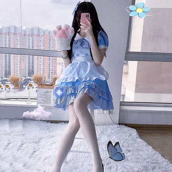 Сине-белый костюм горничной косплей аниме костюм Лолиты мягкая сестра японское милое платье в стиле Лолиты Изображение