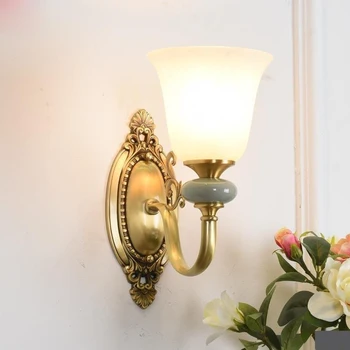 Скандинавский полностью медный настенный светильник, Креативный бытовой керамический настенный светильник для гостиной, Американский сельский простой Прикроватный светильник для спальни Изображение
