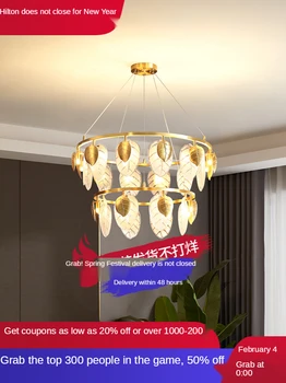 Современная роскошная люстра для гостиной с медным освещением, роскошная и персонализированная декоративная лампа высокого класса, люстра для лестницы Изображение