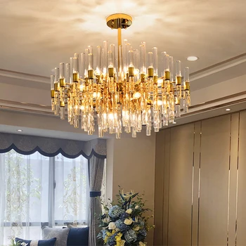 Современная светодиодная лента Хрустальная люстра Роскошный подвесной светильник для гостиной, столовой, домашнего декора, подвесного освещения в помещении Изображение