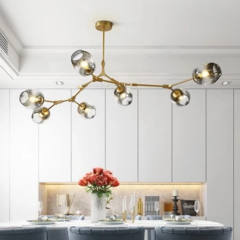 Современная светодиодная потолочная люстра из скандинавского роскошного стекла Для гостиной, столовой, спальни, домашней кухни, люстра для Освещения Изображение