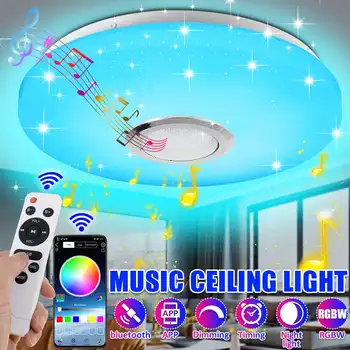 Современный Светодиодный Потолочный Светильник RGB 60 Вт Smart Music Ceil Light с Дистанционным Управлением и приложением Потолочный Светильник Домашний Bluetooth Динамик Осветительный Прибор Изображение