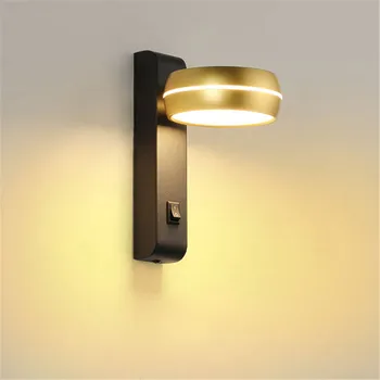 Современный черный Золотой Регулируемый светодиодный настенный светильник с переключателем включения / выключения для спальни, прикроватной тумбочки, настенного освещения для чтения в гостиной, прихожей Изображение