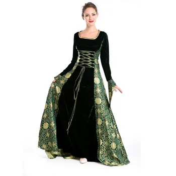 Средневековые костюмы для женщин, Жаккардовое платье с длинным рукавом, Костюм Принцессы для женщин, Косплей на Хэллоуин, Средневековое платье для взрослых Изображение