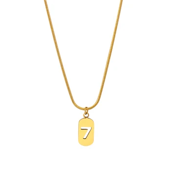 Счастливое число 7 Ожерелье Модное из Нержавеющей Стали Золотого цвета, Маленькие ожерелья с подвесками для женщин, подарок ювелирных изделий Изображение