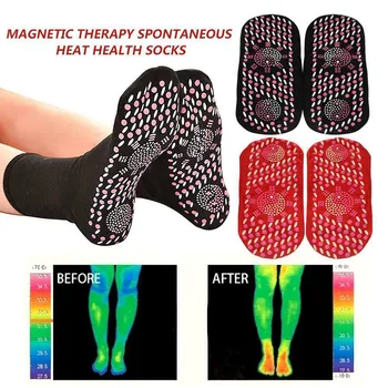 Турмалиновые носки для похудения, Самонагревающиеся Магнитные Самонагревающиеся Носки для Массажа ног, Термотерапевтические носки-грелки для ног Изображение