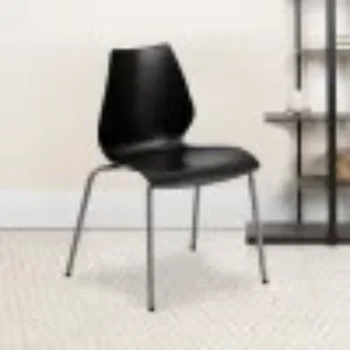 Флэш-мебель 5 упаковок серии HERCULES весом 770 фунтов. Вместительный черный стул с поясничной поддержкой и серебряной рамой Изображение