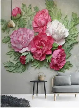 Фотообои на заказ, 3D обои, европейский рельеф, цветок пиона, ТВ-фон, домашний декор, 3D настенные фрески, обои для стен 3 d Изображение