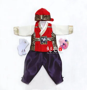 Ханбок для мальчиков, Корейская оригинальная импортная ткань, Ханбок на Первый День рождения, одежда для выступлений на последние дни рождения и мероприятия Изображение
