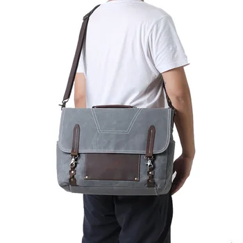 Холст, масло, водонепроницаемая сумка, кожаная строчка, диагональная сумка для ноутбука на одно плечо, модная мужская сумка Изображение