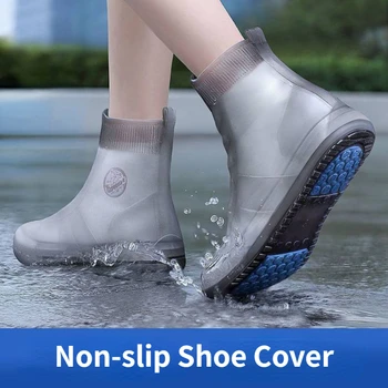 Чехол для непромокаемых ботинок с высоким берцем, водонепроницаемый силиконовый чехол для обуви, нескользящая защита для обуви, уличная многоразовая утолщенная обувь для детей Изображение